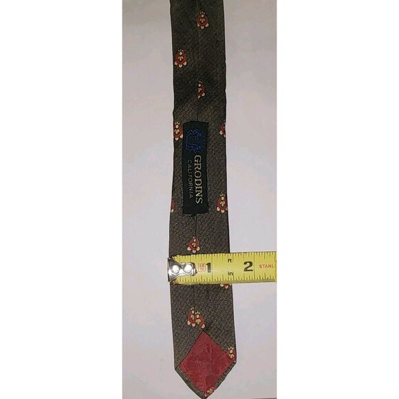 YSL Gray Red‎ Neck Tie Silk Handmade Italy Yves Saint Laurent Necktie - Picture 4 of 4